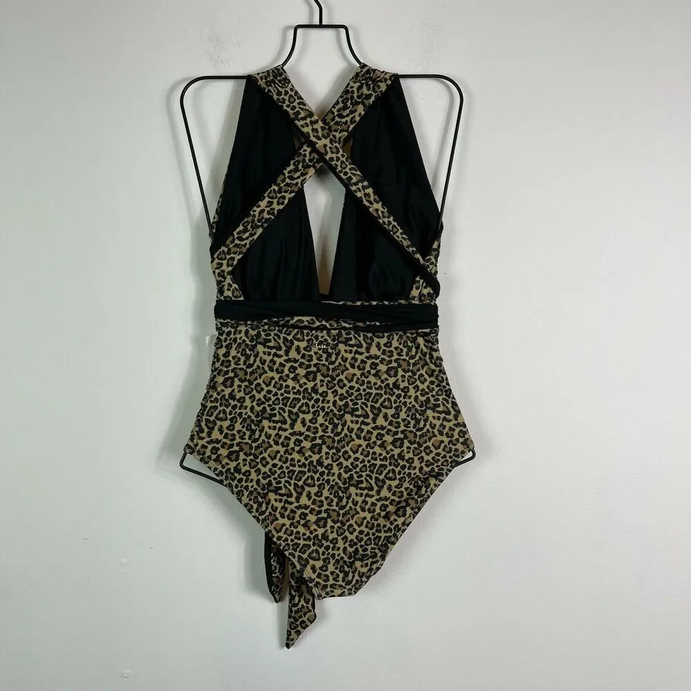 Nicole Miller NWT Leopard Print Tie Waist Swimsuit Size S - Picture 3 of 6